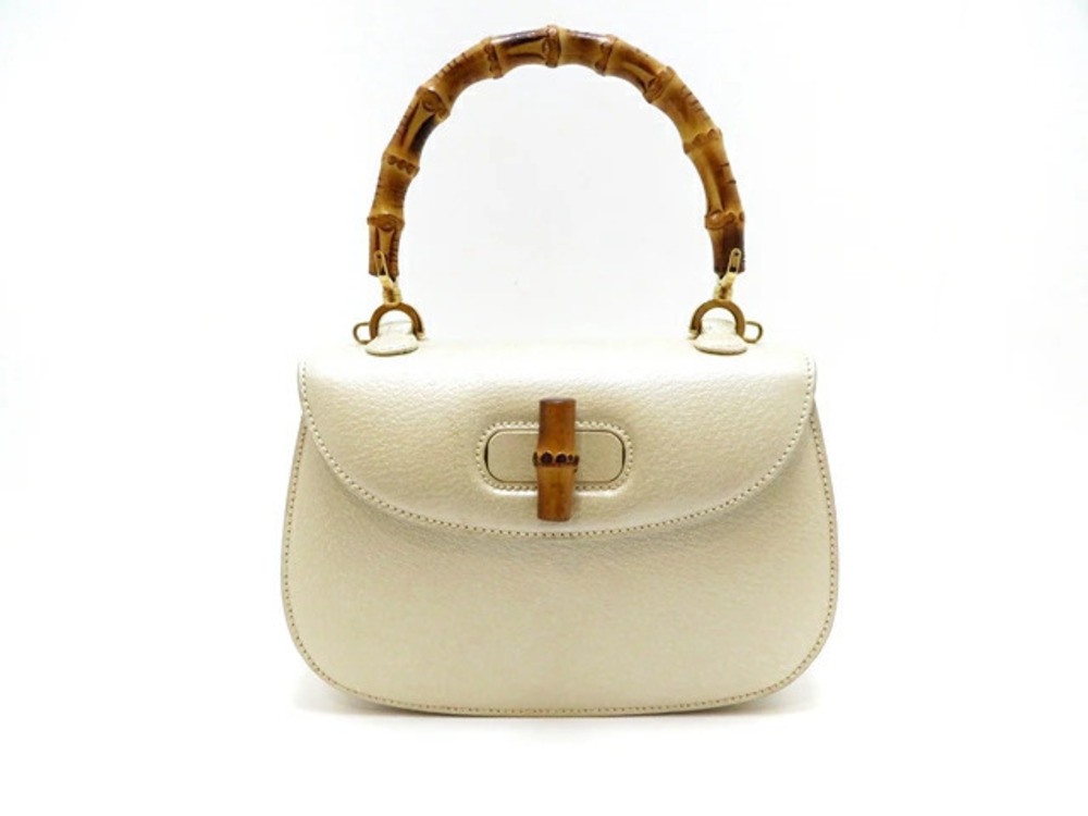 Gucci Bamboo Shoulder Bag Ivory White Leather